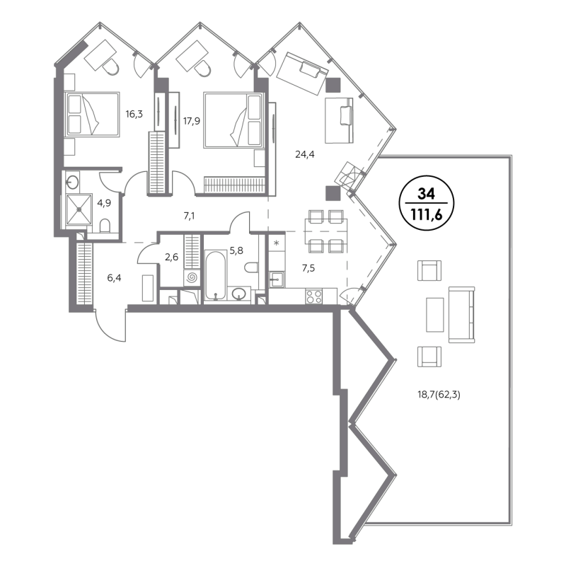 3 ккв (Евро) 111,6 м²