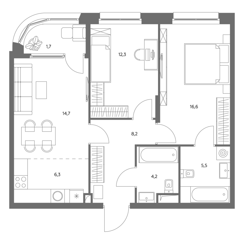 3 ккв (Евро) 69,9 м²