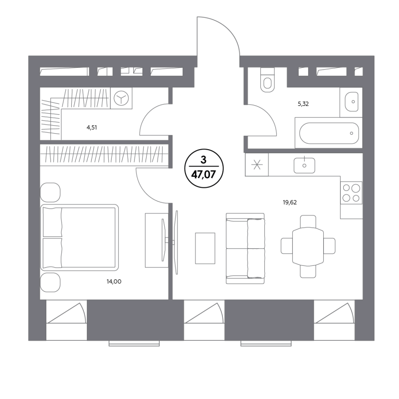 2 ккв (Евро) 47,2 м²