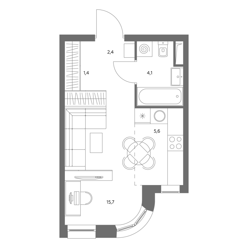 Студия 29,6 м²