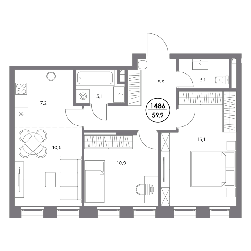 3 ккв (Евро) 59,9 м²