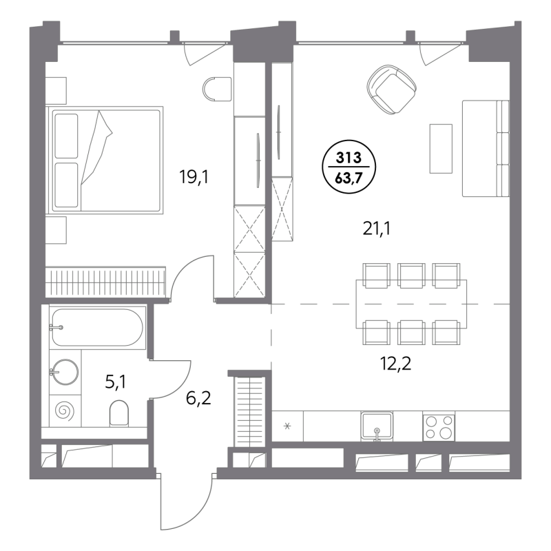 2 ккв (Евро) 63,7 м²