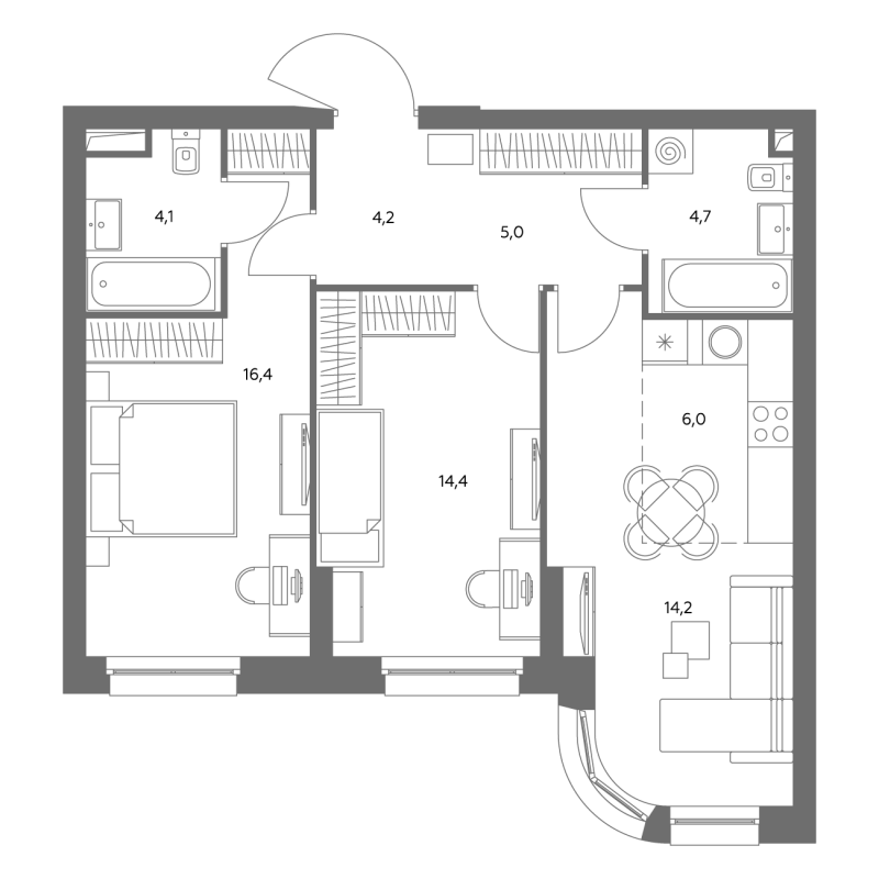 3 ккв (Евро) 69,5 м²