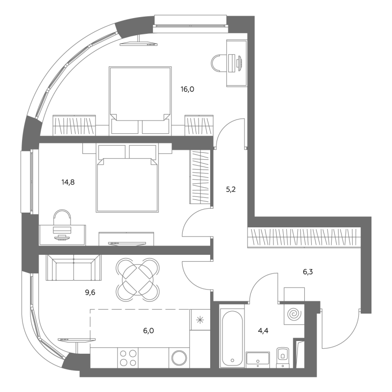 3 ккв (Евро) 62,3 м²