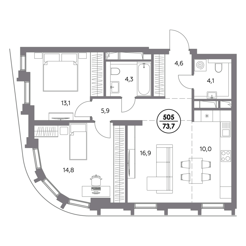 3 ккв (Евро) 73,7 м²