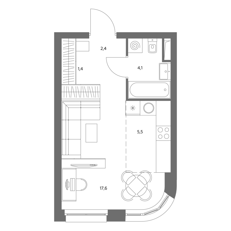 Студия 31 м²