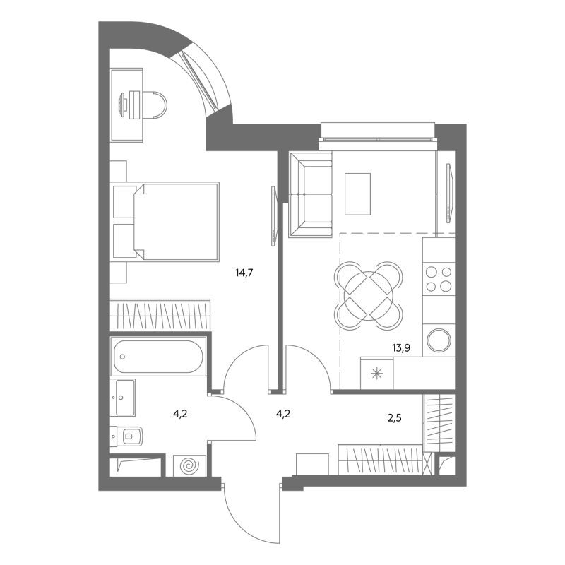 1 ккв 38,4 м²
