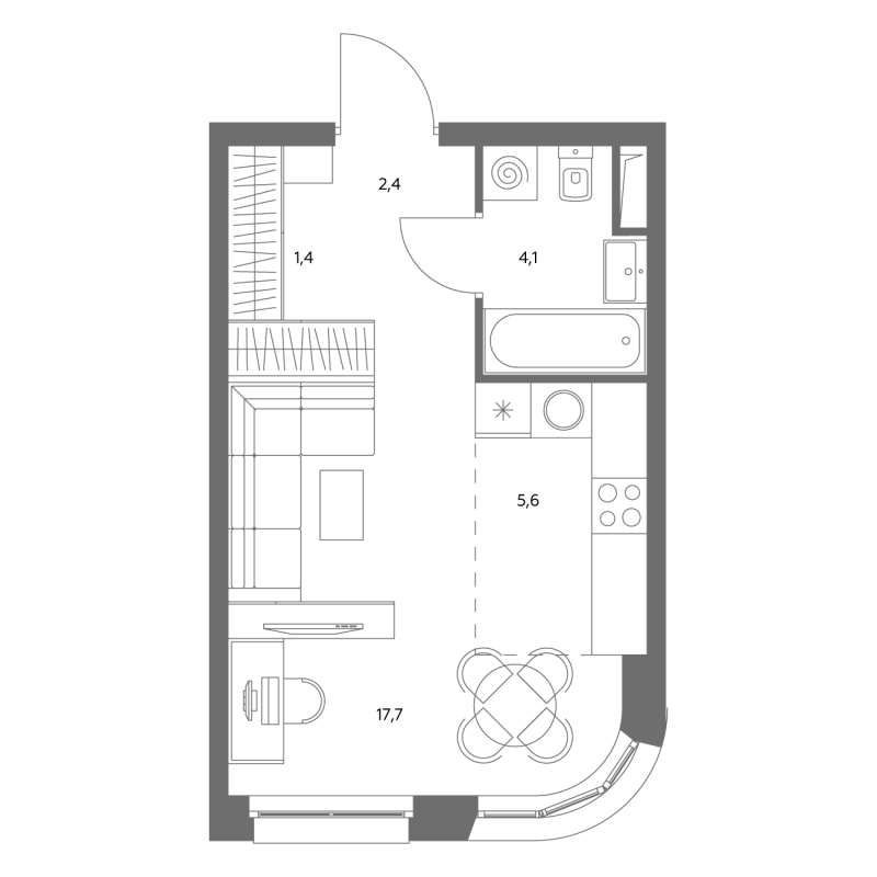 Студия 31,6 м²