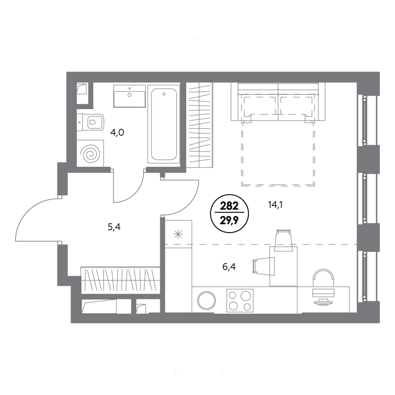 Студия 29,9 м²