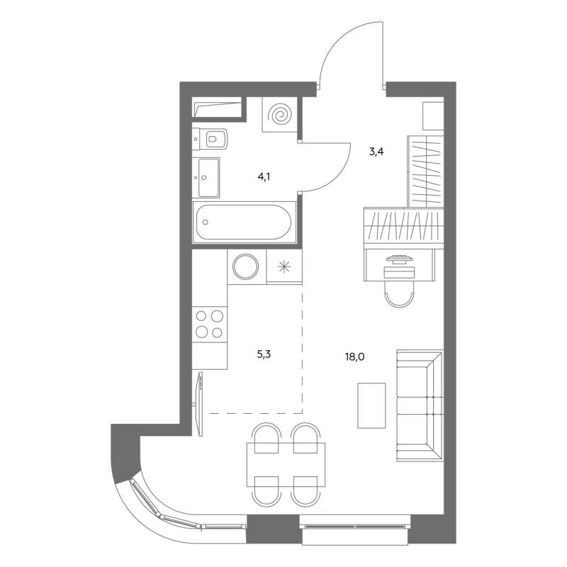 Студия 31,1 м²