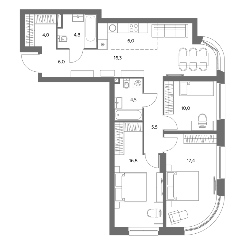 4 ккв (Евро) 90,8 м²
