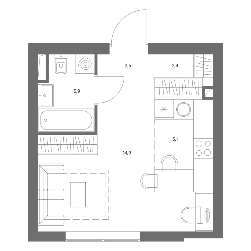 Студия 29,1 м²