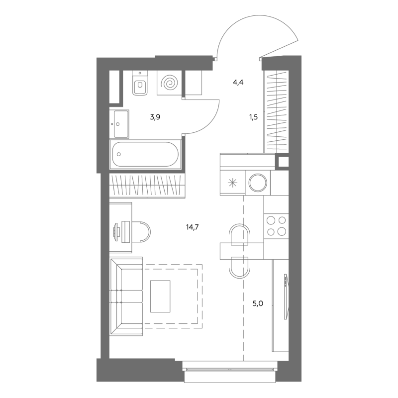 Студия 30 м²