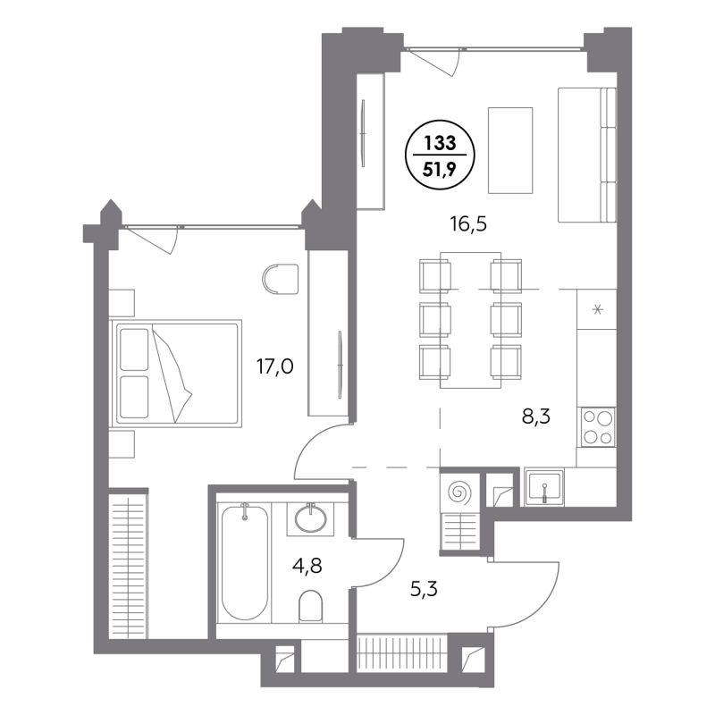 2 ккв (Евро) 51,9 м²