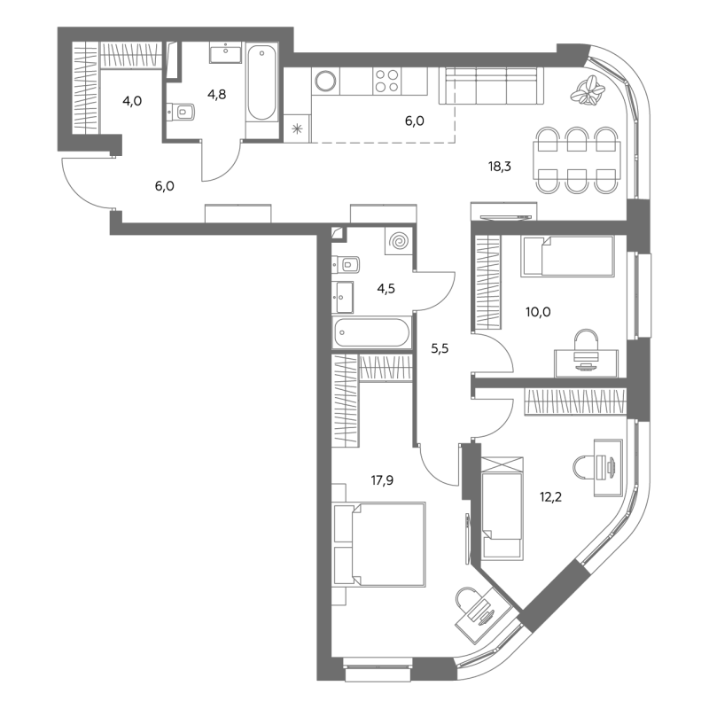 4 ккв (Евро) 88,5 м²