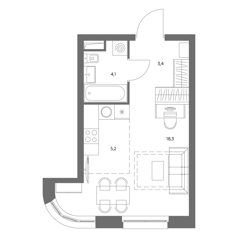 Студия 31 м²