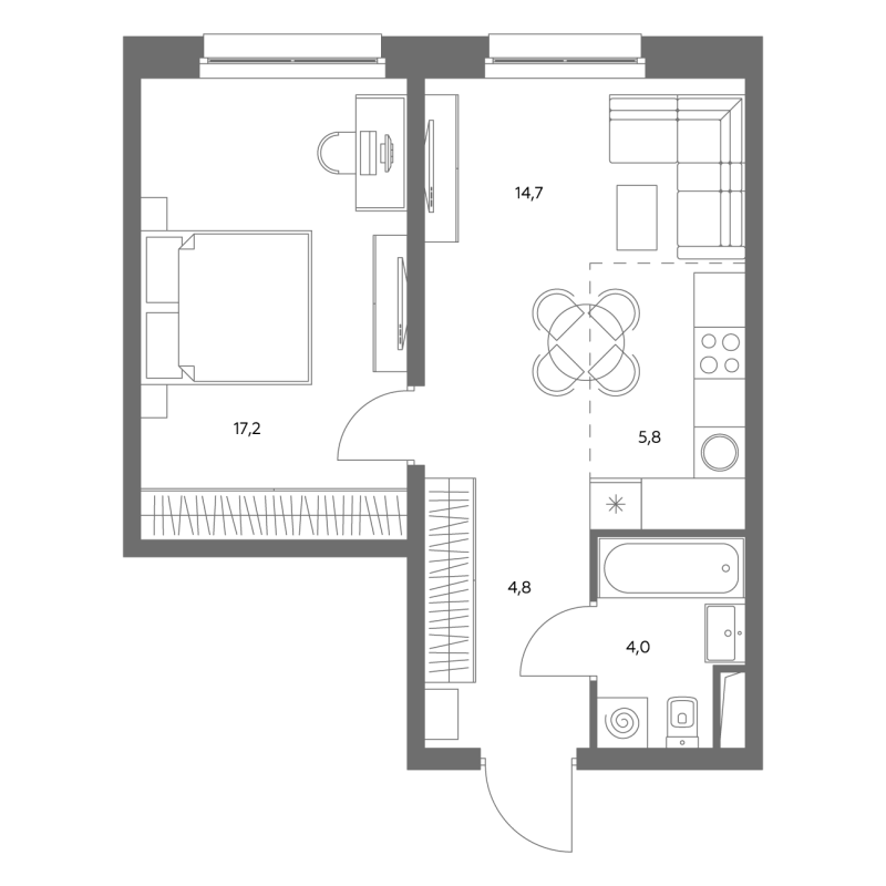 2 ккв (Евро) 47,3 м²