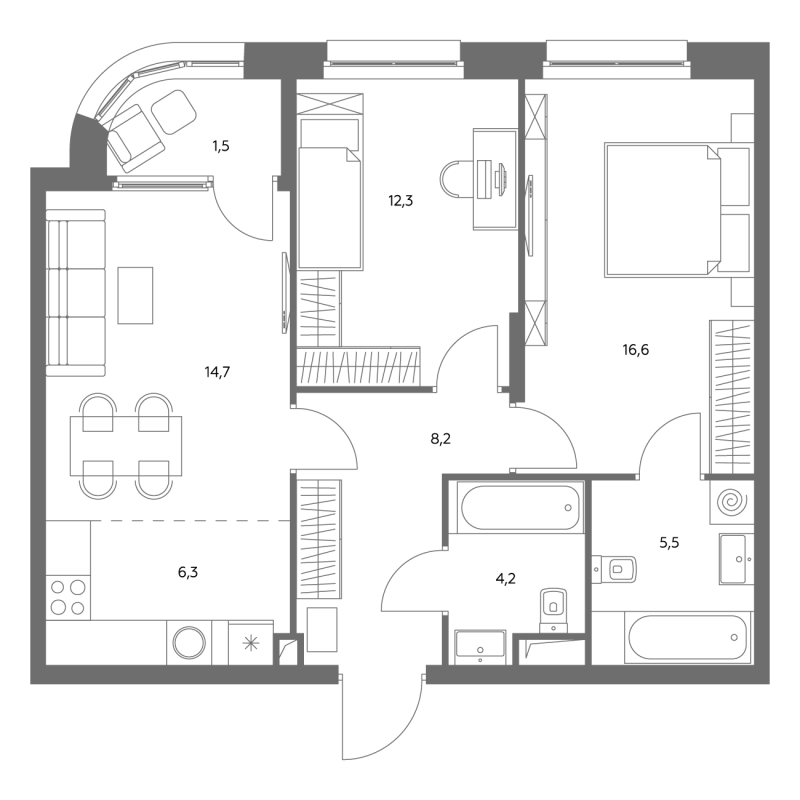 3 ккв (Евро) 69,6 м²