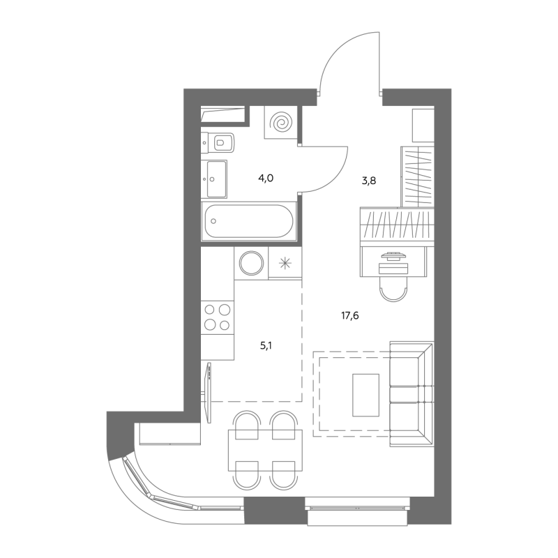 Студия 30,7 м²