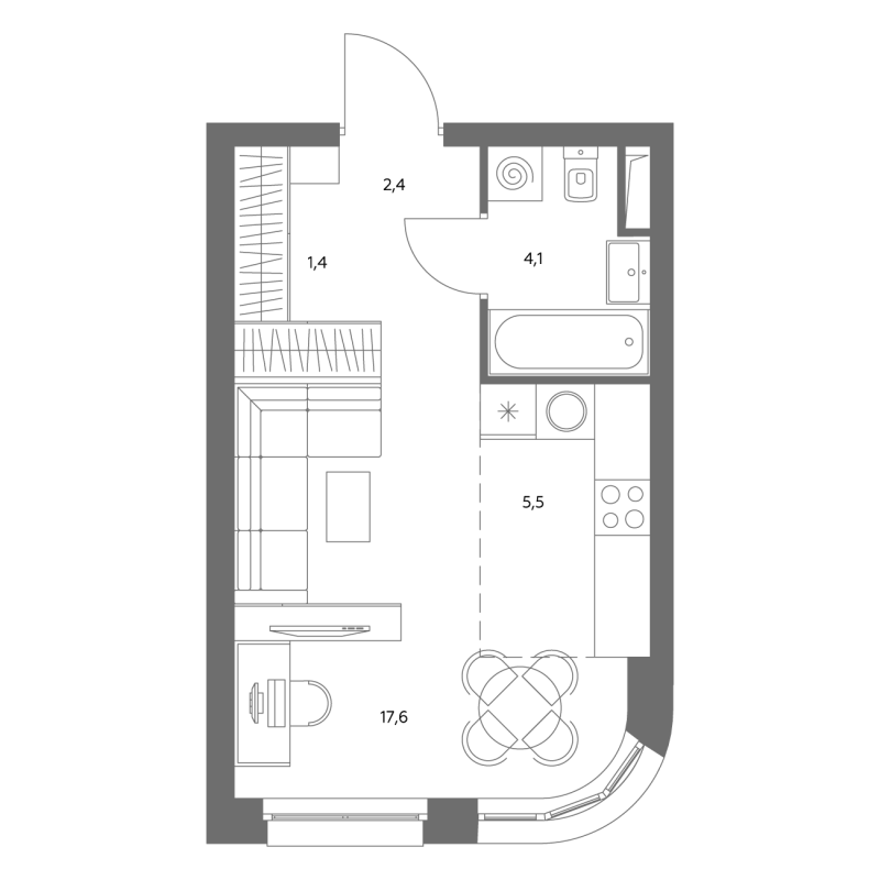 Студия 31 м²