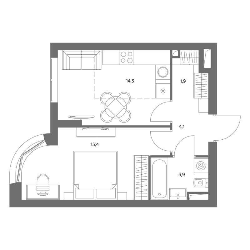 1 ккв 39,9 м²