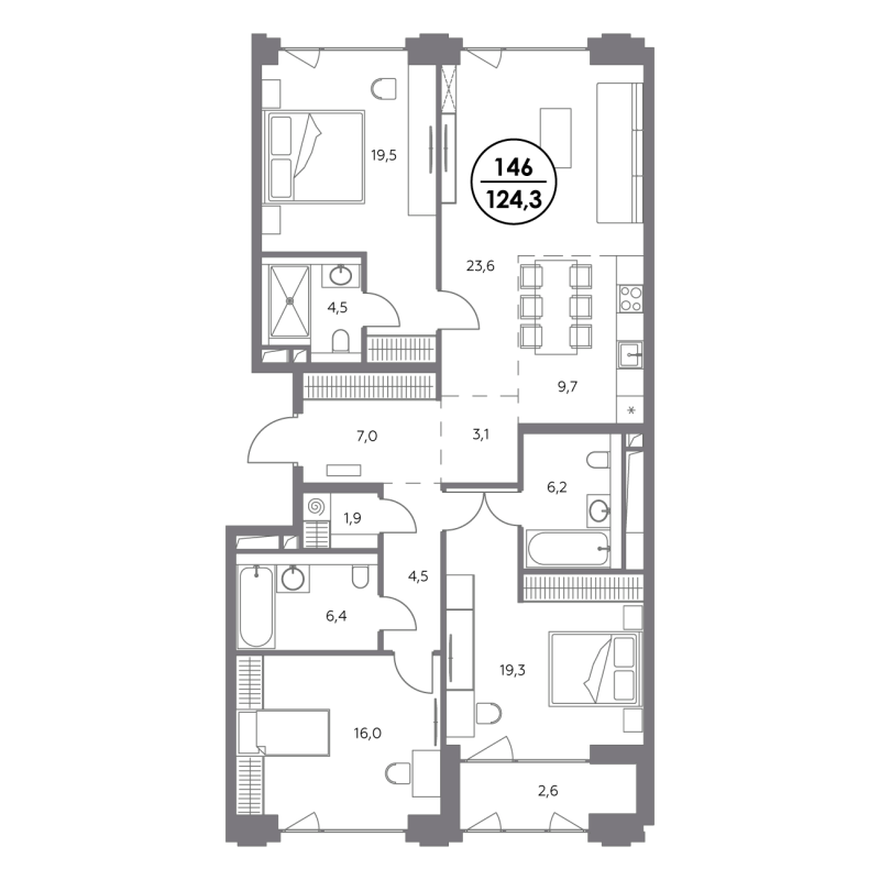4 ккв (Евро) 124,3 м²