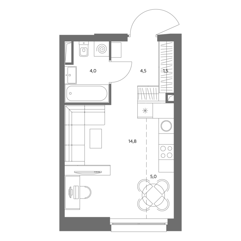Студия 30,1 м²