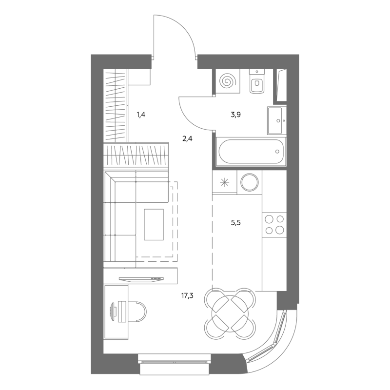 Студия 30,8 м²