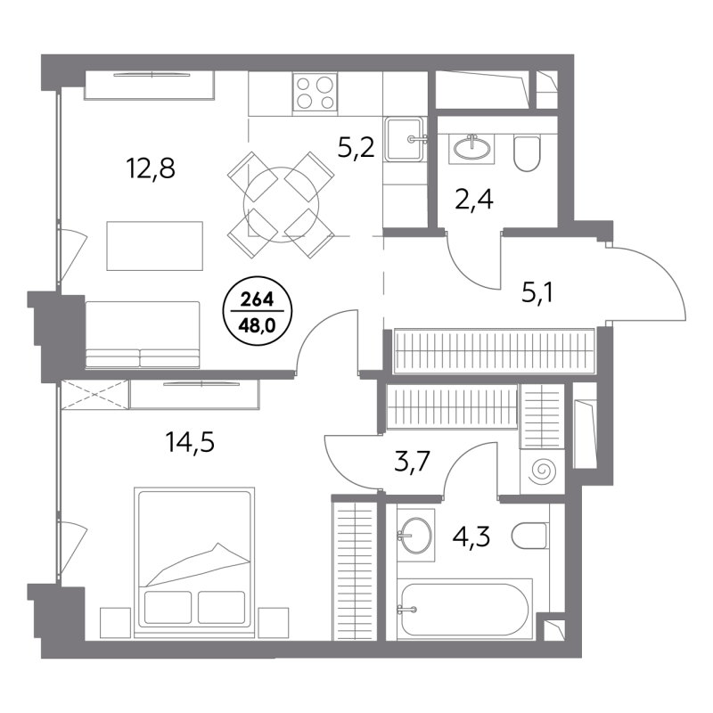 2 ккв (Евро) 48 м²