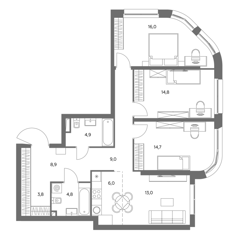 4 ккв (Евро) 96,8 м²