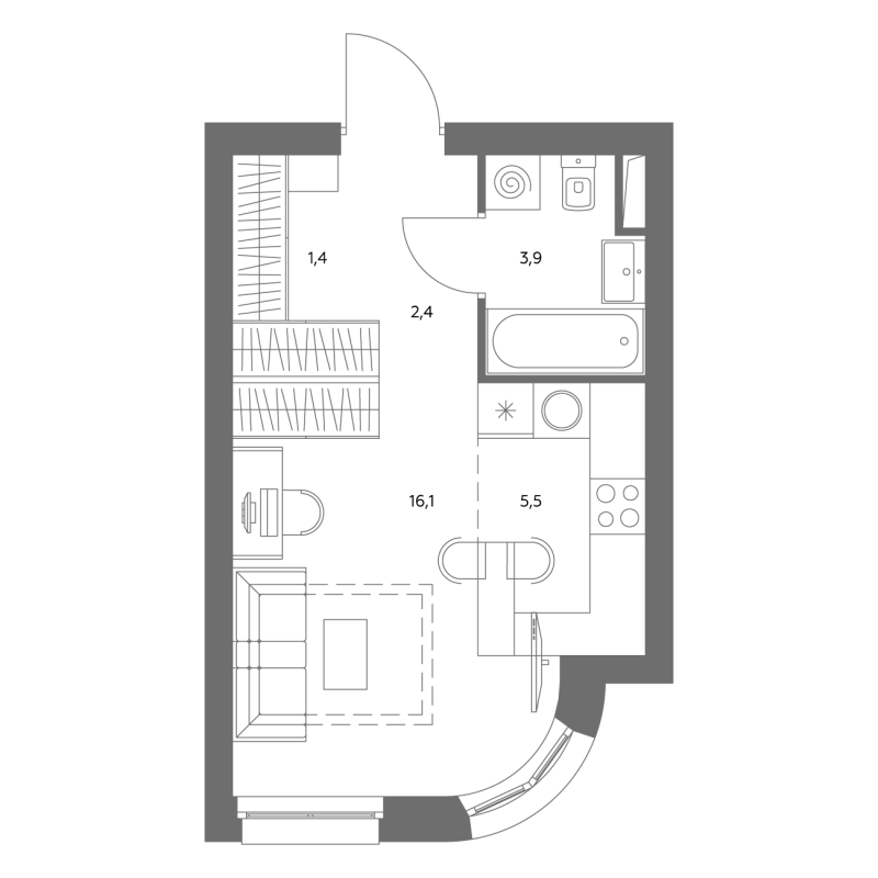 Студия 29,6 м²