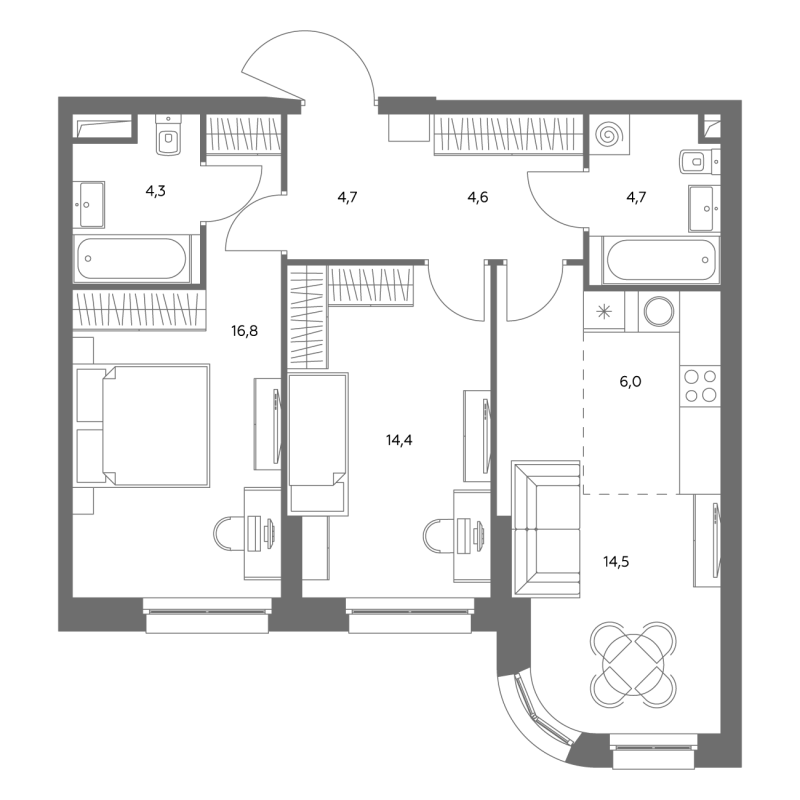 3 ккв (Евро) 70,7 м²
