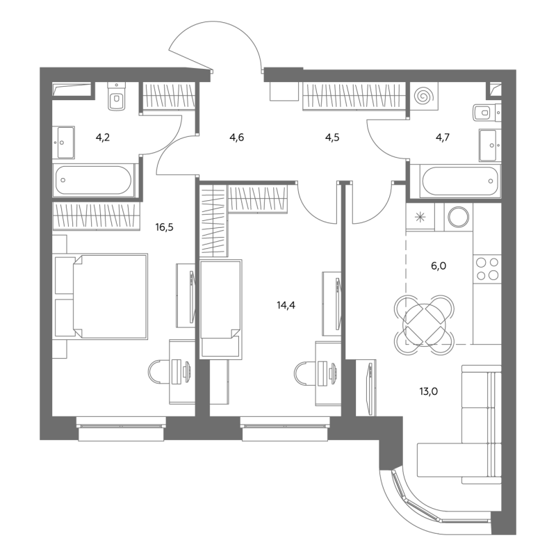 3 ккв (Евро) 68,7 м²