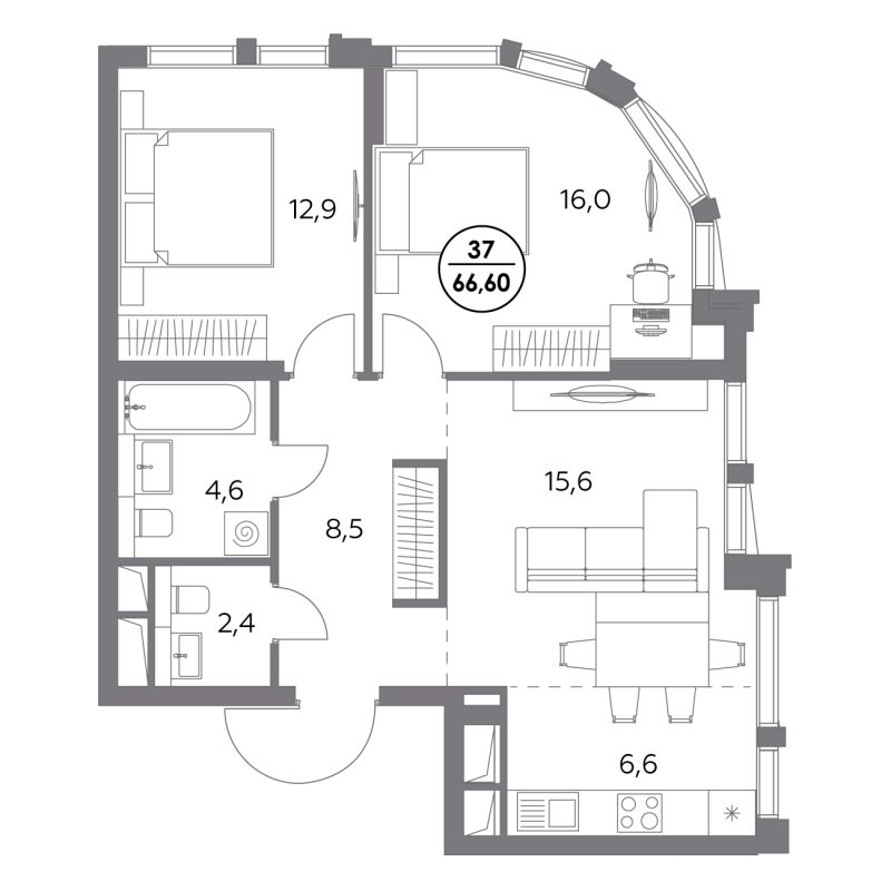 3 ккв (Евро) 66,6 м²