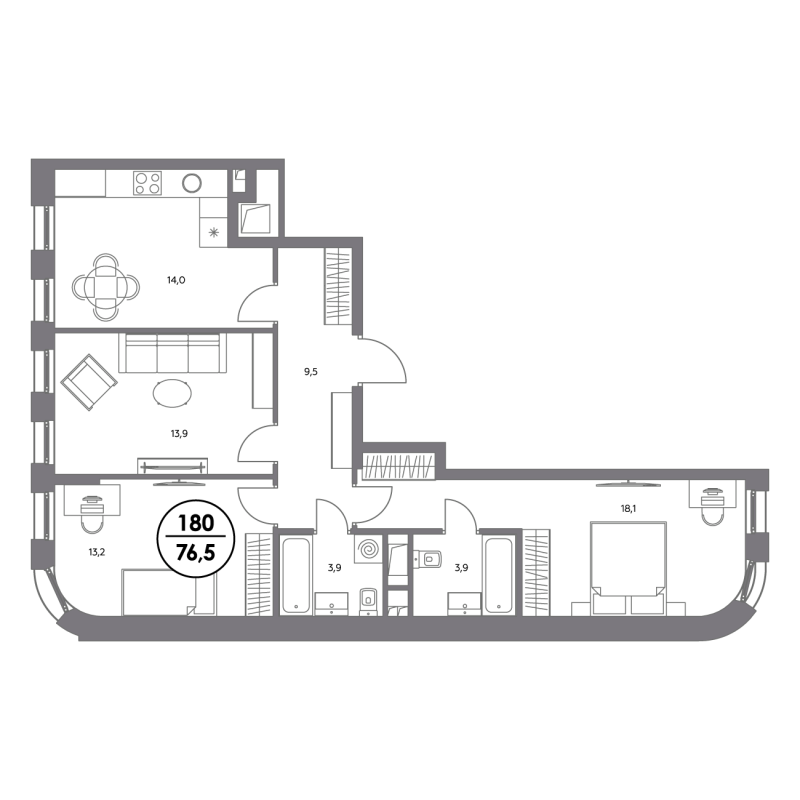 3 ккв 76,5 м²