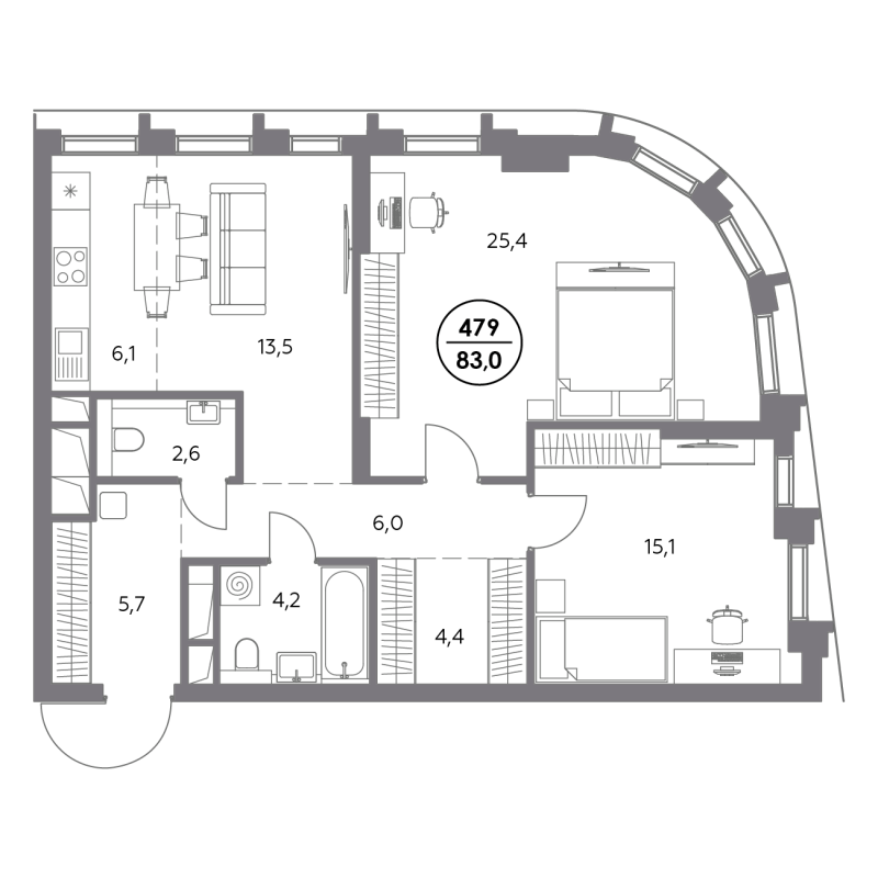 3 ккв (Евро) 83 м²