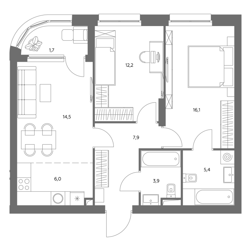 3 ккв (Евро) 68,4 м²