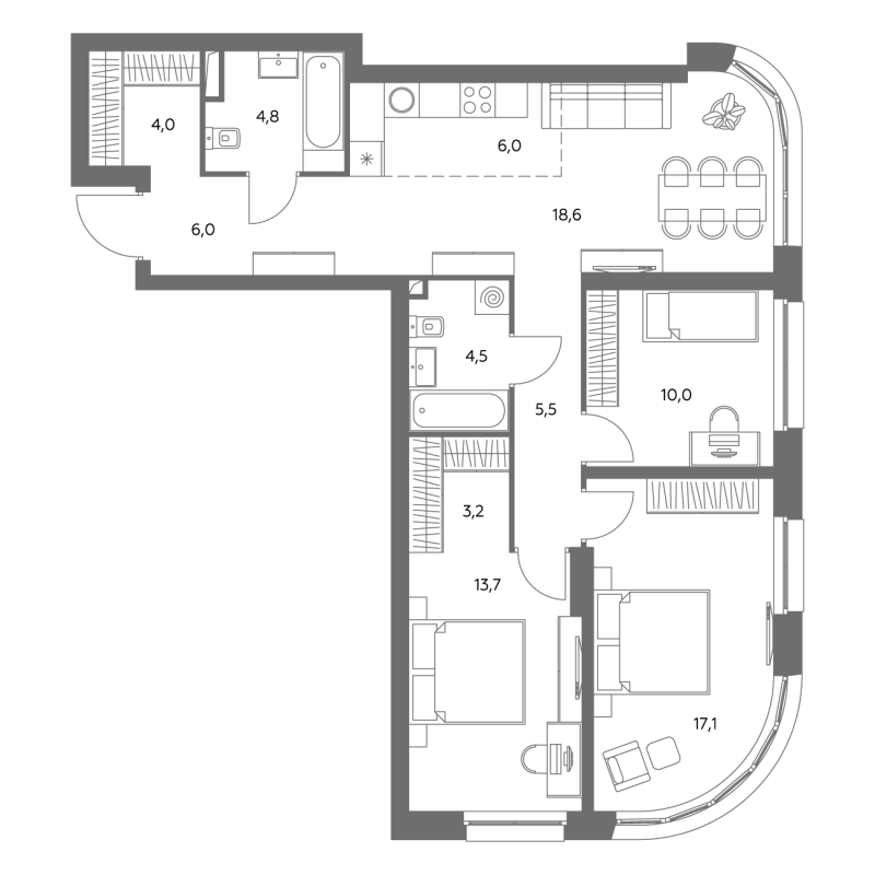 4 ккв (Евро) 93,3 м²