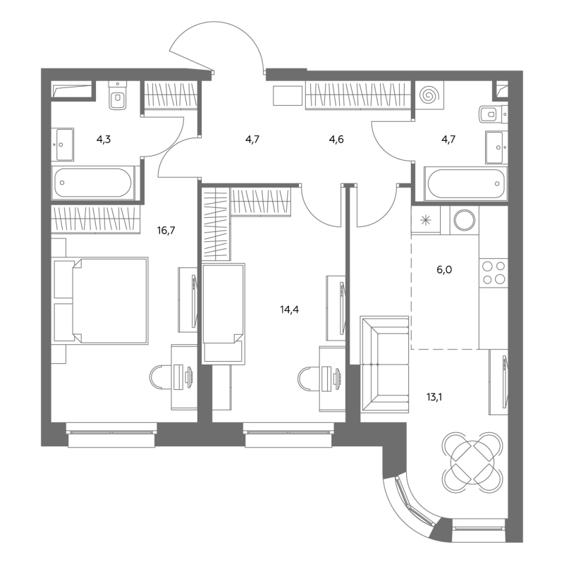3 ккв (Евро) 68,8 м²