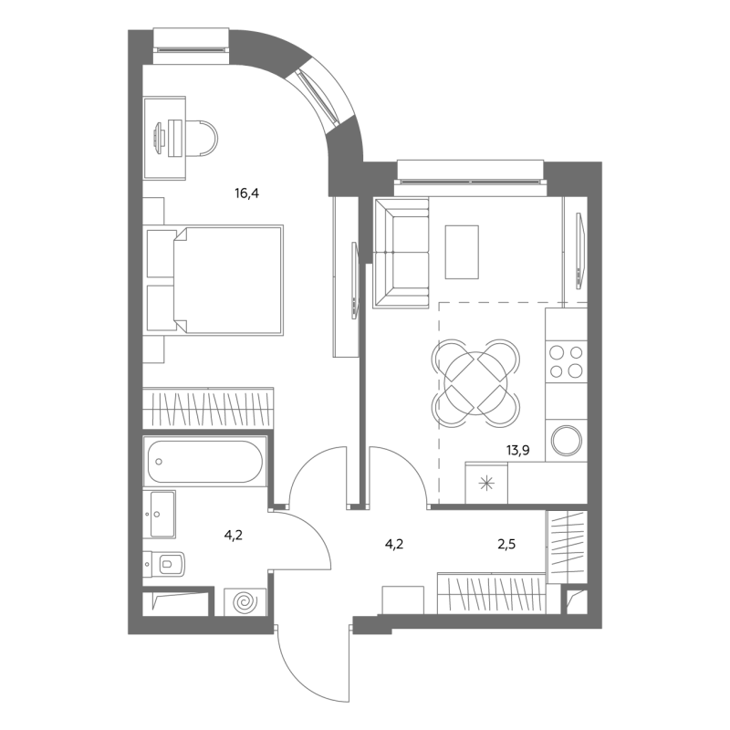 1 ккв 40,5 м²