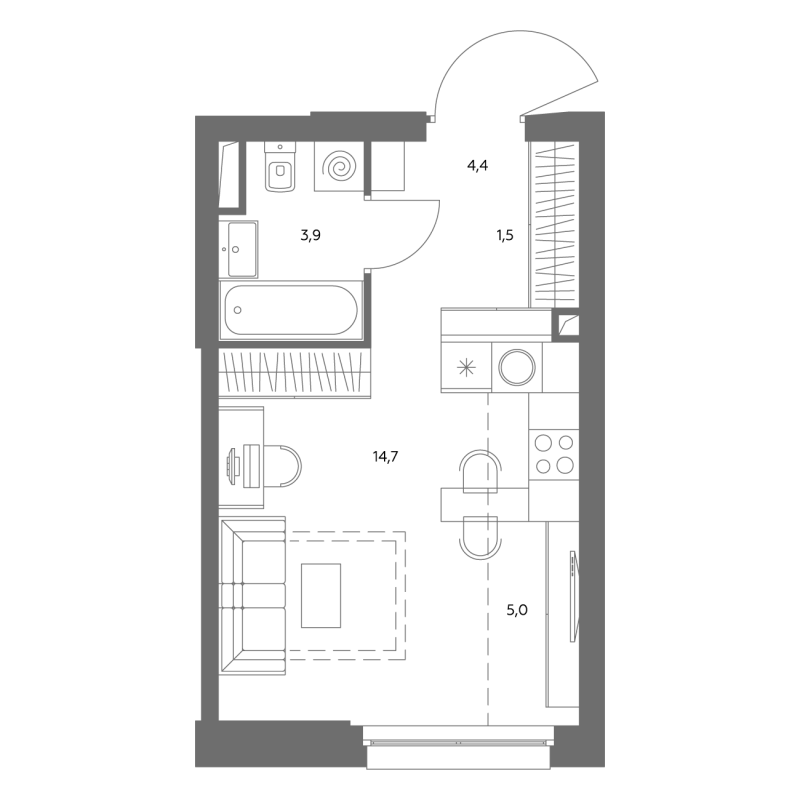 Студия 30 м²