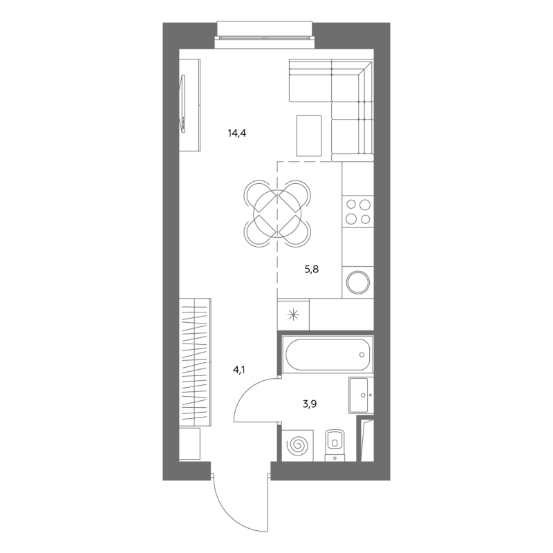 Студия 28,5 м²