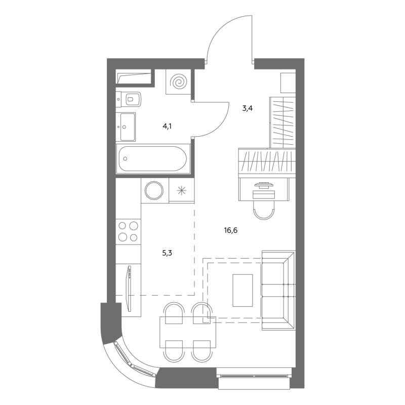 Студия 29,6 м²