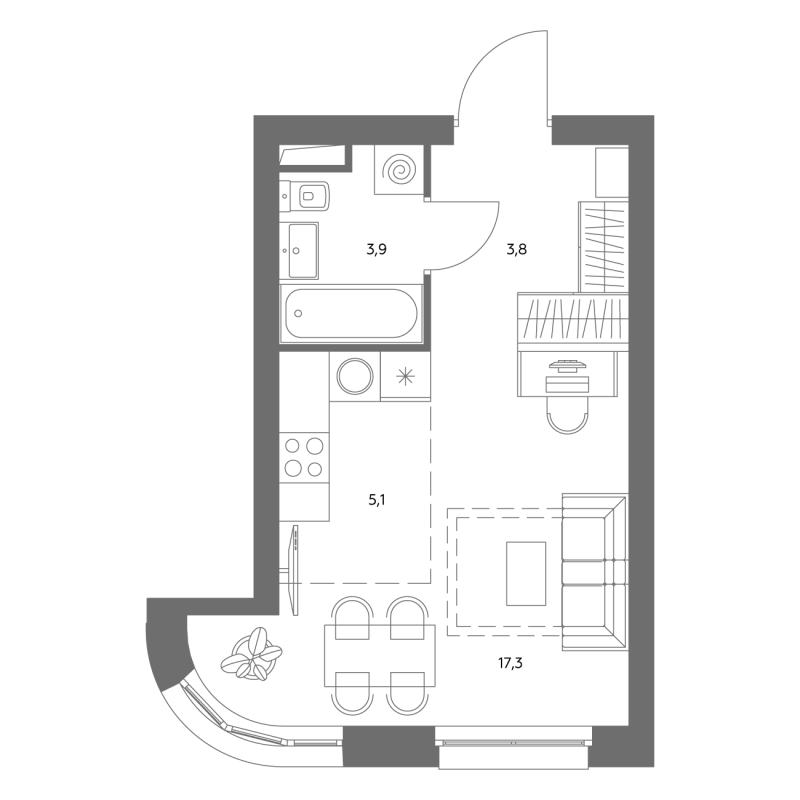 Студия 30,7 м²