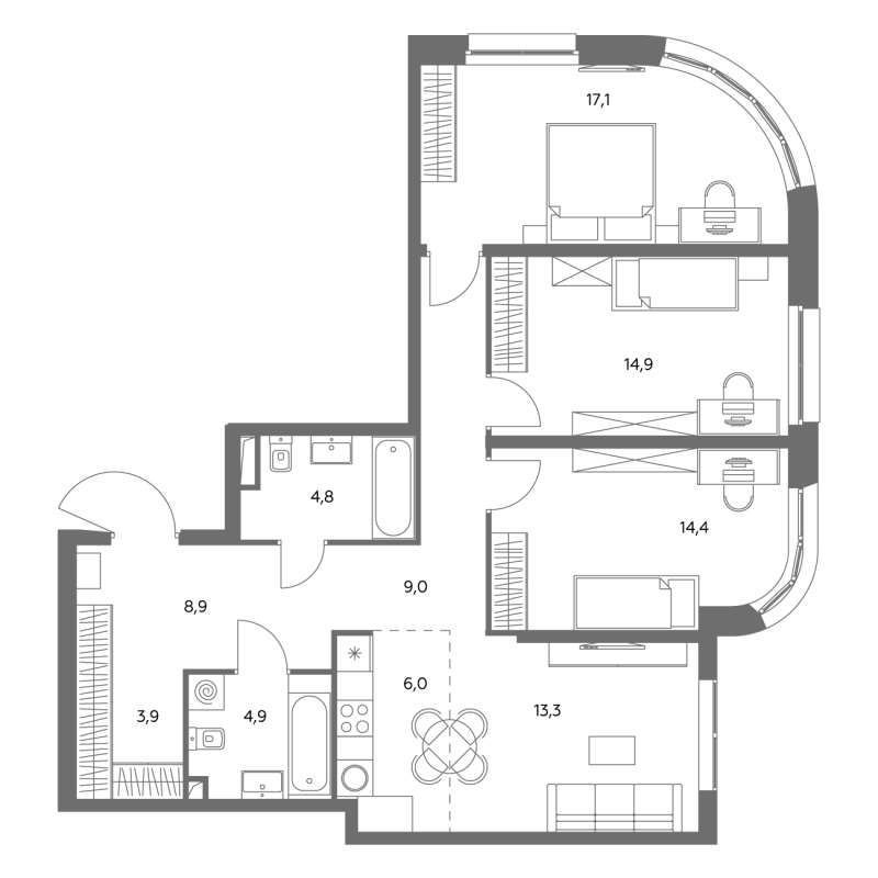 4 ккв (Евро) 98,2 м²