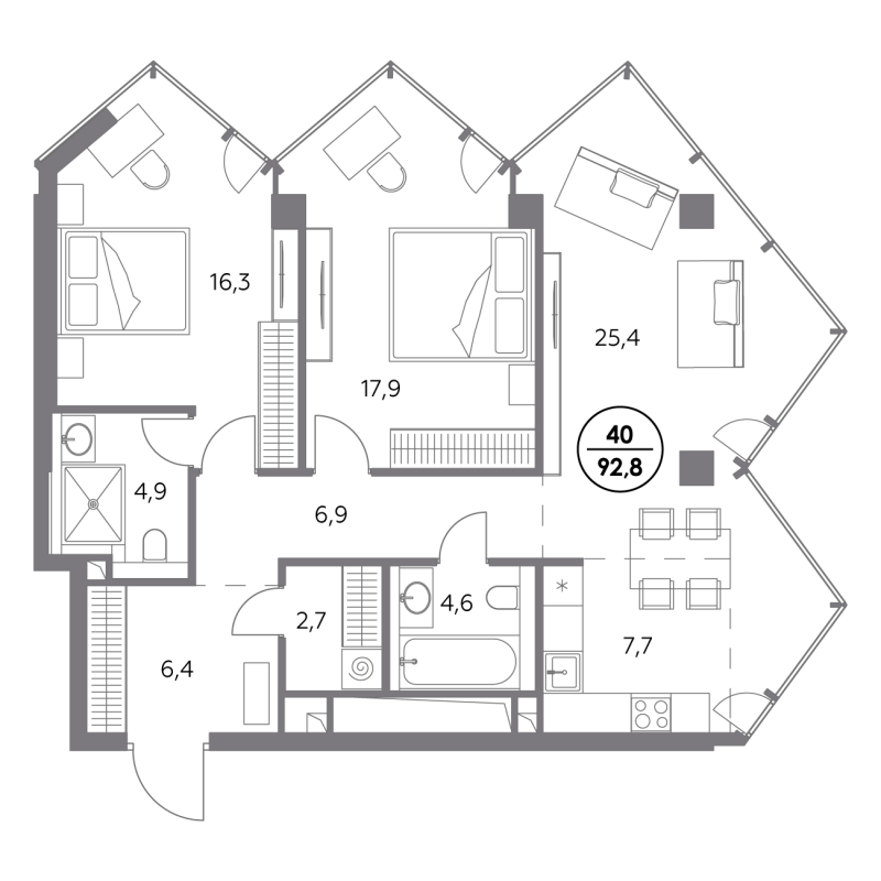 3 ккв (Евро) 92,8 м²