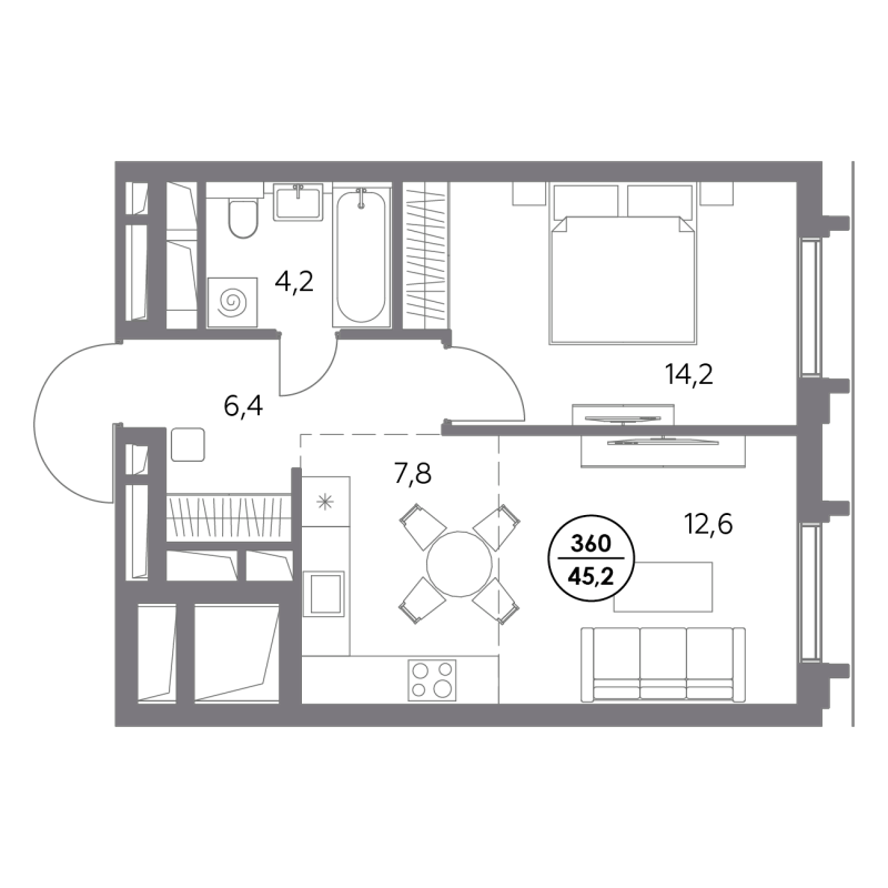 2 ккв (Евро) 45,2 м²