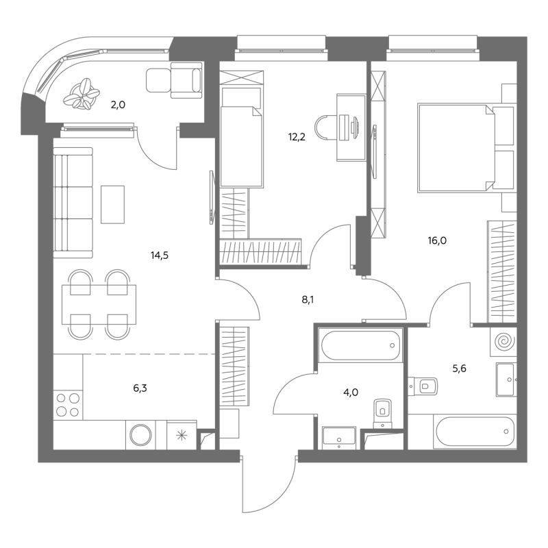 3 ккв (Евро) 69,5 м²