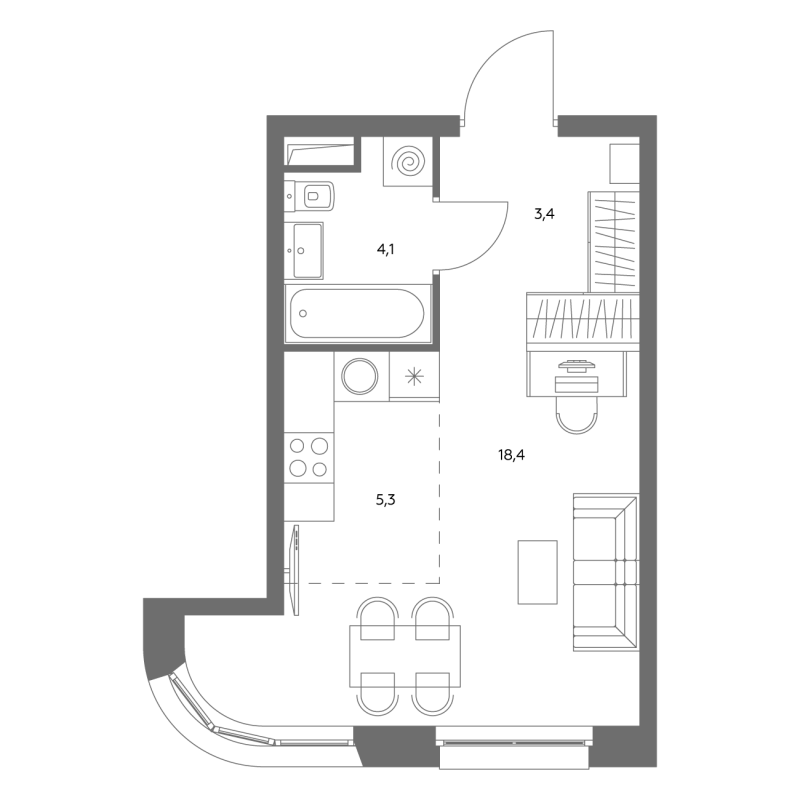 Студия 31,5 м²