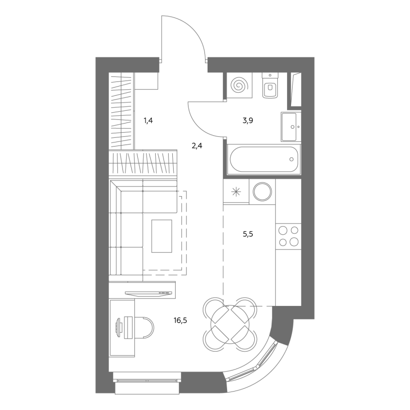 Студия 30 м²